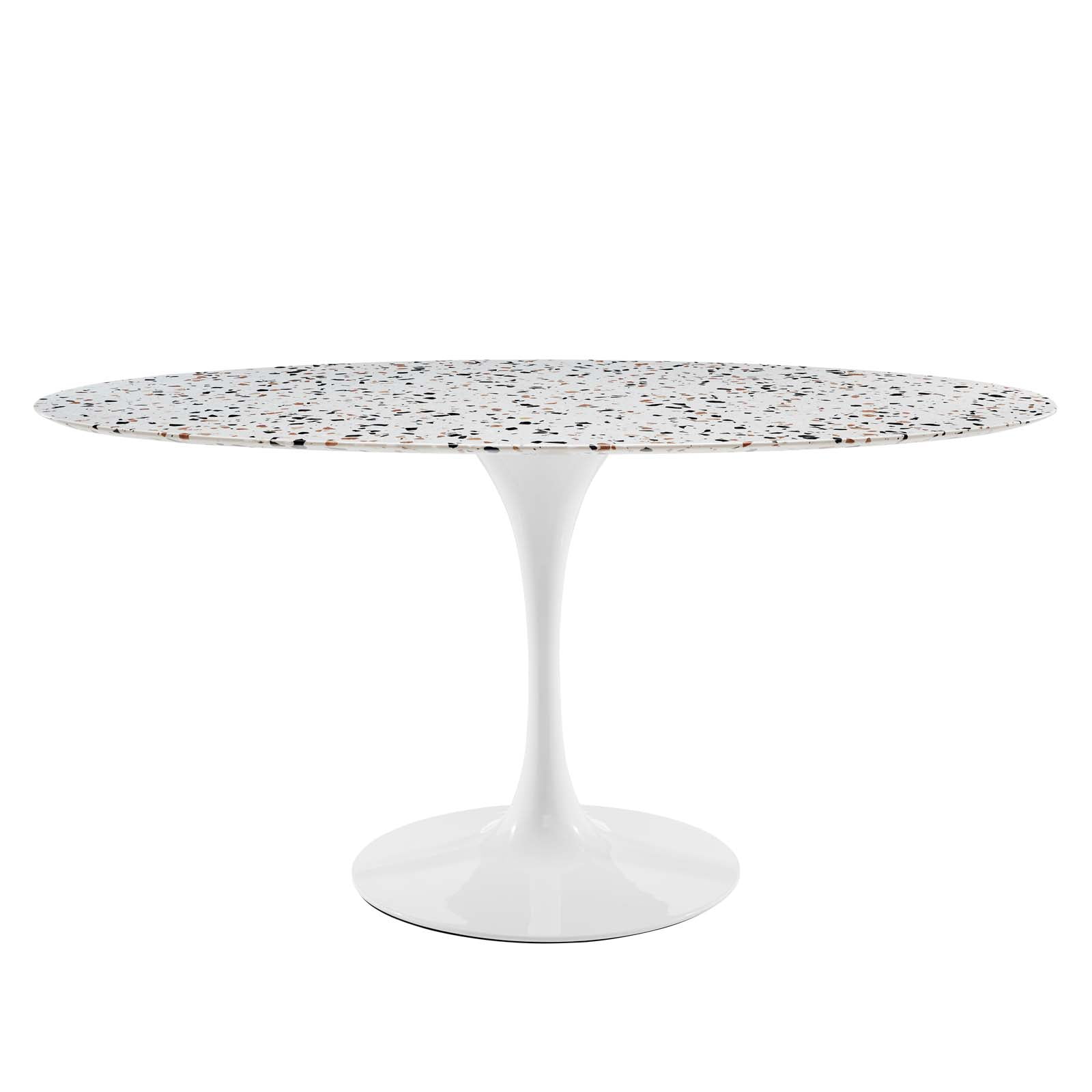 60 inch Dining Table, Oval, White, Wood, Metal Steel, Modern