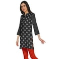 thumbnail image 2 of Moomaya Printed Indian Short Kurti Dress Poly Crepe Tunic Close Collar Mini Dress, 2 of 5