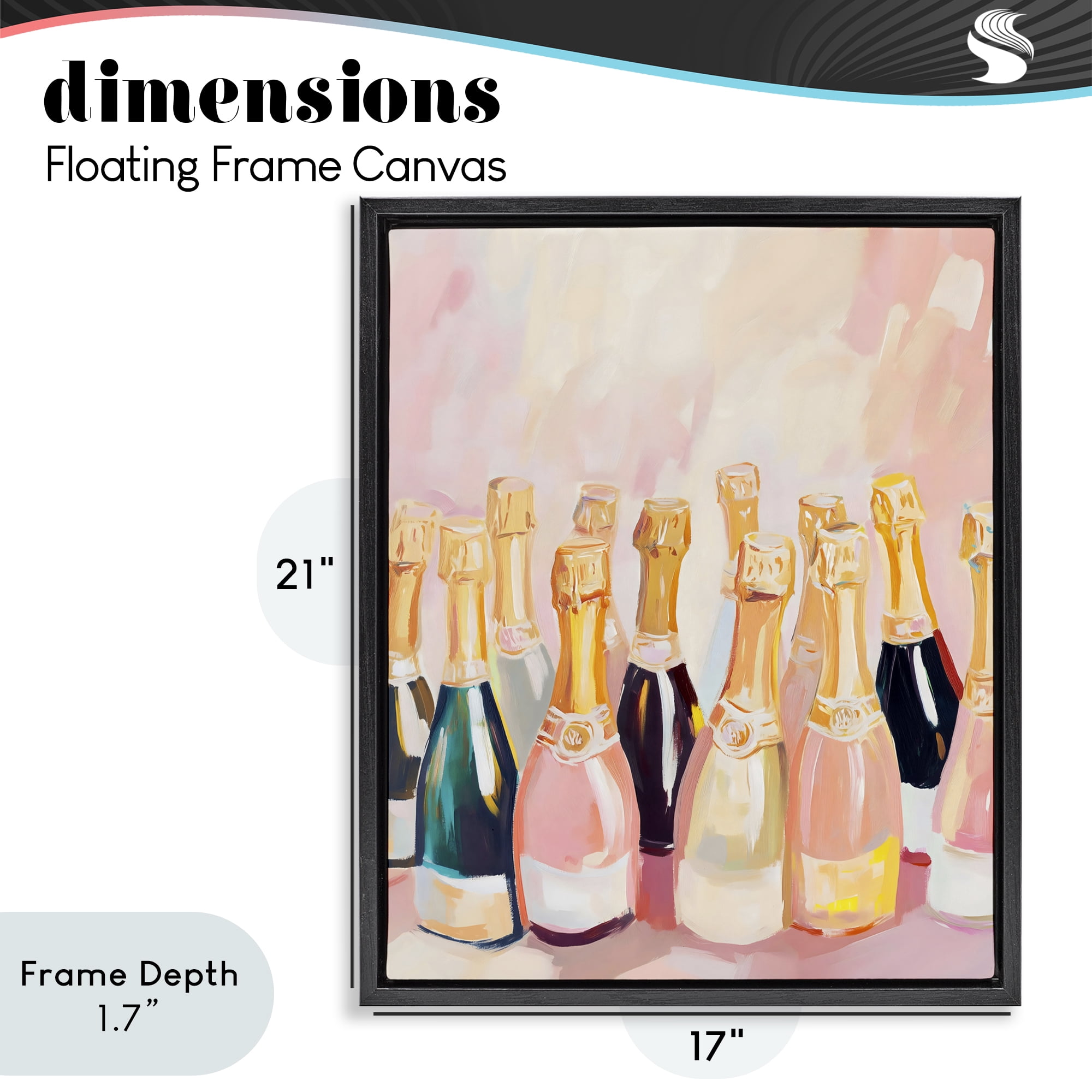 Stupell Industries Blush Champagne Bottles Collection Black Framed Floater Canvas Wall Art, design by The Prints Vibe