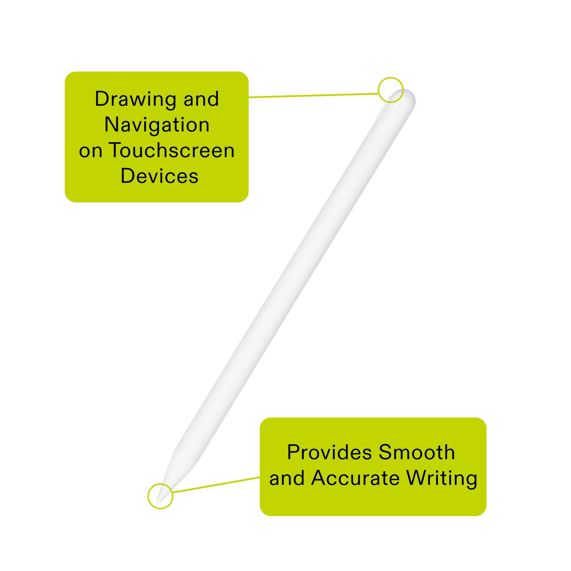 onn Magnetic Stylus Pro Pen with Magnetic Charge, White