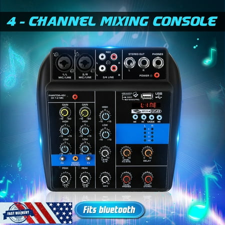 Mini Premium Audio Mixing Console Audio Mixer Amplifier Amp USB 4-Channels Studio Mixer Board Phantom Power 110-220V Protable for Bar