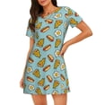 thumbnail image 1 of Fotbe Hot Dog Pizza Bata de Dormir para Mujer con Estampado, Camisón de Algodón de Manga Corta, Ropa de Dormir Casual, 1 of 6