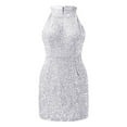thumbnail image 4 of Summer Dresses For Women Sequin Solid Color Round Neck Sleeveless Sexy Party Mini Evening Bodycon Dress Sundress Daily-Wear,White,S, 4 of 5