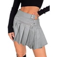 thumbnail image 2 of KelaJuan Women's Mini Pleated Skirt, High Waist Solid Color Metal Ring Front Zip Up Short Skirt, 2 of 6