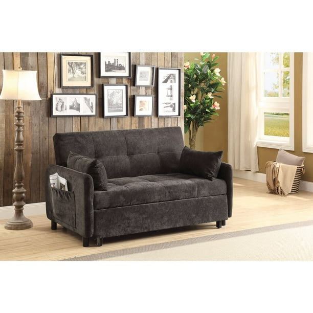 Small Velvet Tufted Sofa Bed, Dark brown - Walmart.com - Walmart.com