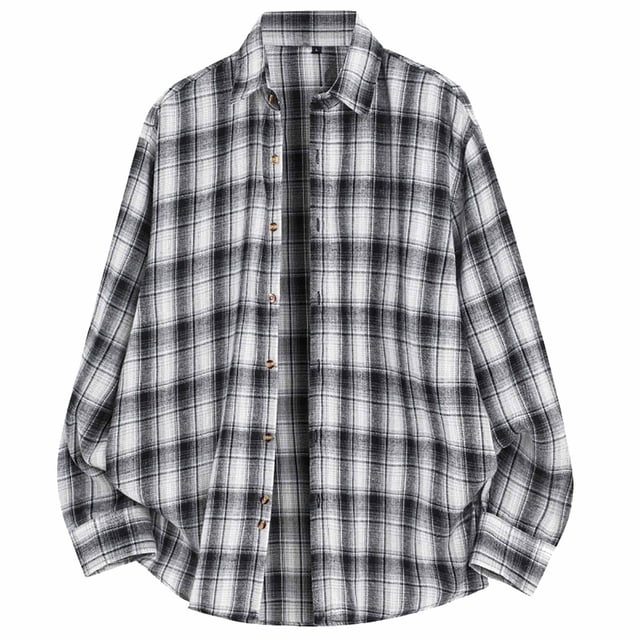Chemise en Flanelle pour Homme, Chemise à Carreaux Vintage à Manches Longues Boutonnée, Chemise Rétro Décontractée à Carreaux avec Col à Revers Pointu, Coupe Régulière pour les Loisirs Quotidiens en Plein Air