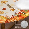 thumbnail image 3 of Fall Pumpkins Round Tablecloth, Fitted Table Cover with Elastic for 55"-60" Round Tables, Thanksgiving Orange Maple Leaf Textured Table Cloth Outdoor Indoor Dinning Party Waterproof Tablecloths, 3 of 7