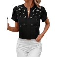 thumbnail image 3 of Womens Summer V Neck Short Sleeve Tops Dressy Elegant Casual Shirts Black L, 3 of 7