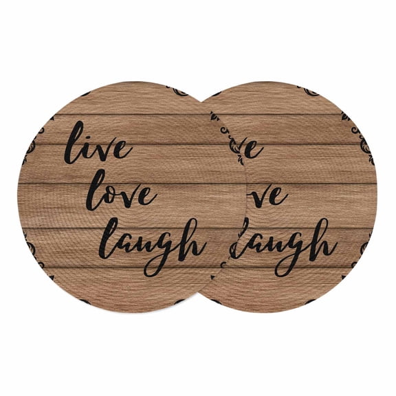 Vintage Boho Round 13 Inch Placemats Set of 2, Farmhouse Retro Brown Wooden Grain HeatResistant Non Slip Place Mats for Dining Table, Wipeable Braided Kitchen Table Mats for Housewarming