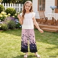 thumbnail image 3 of COEQINE Girls' Ruffled Wide Leg Trousers Open Bottom Flowy Long Trousers Lightweight Summer Pants Spring Outfit Baggy Sweatpant for 9-10 Y, Pink Navy Star Print, 3 of 8