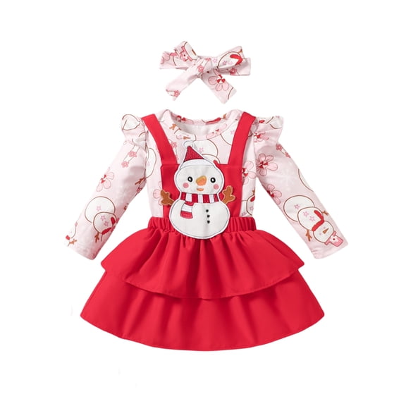 GYRATEDREAM Newborn Baby Girl Christmas Outfit Long Sleeve Romper Suspender Skirt Headband Set 3Pcs Fall Winter Outfits
