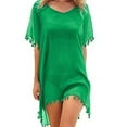 thumbnail image 2 of Swimsuit Cover Up Solid Color Loose See-through Tassel Bikini Dress for Holiday, 2 of 7