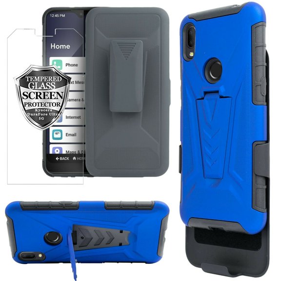 for Jitterbug Smart 3 aka Smart Lively with Tempered Glass Case Heavy Duty Shock Absorption Kickstand Armor Case with Belt Swivel Clip Holster Cover