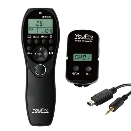YouPro YP-870 DC2 2.4G Wireless Remote Control LCD Timer Shutter Release Transmitter Receiver 32 Channels for Nikon D750 D7100 D7200 D7000 D600 D610 D5500 D3300 D3200 D3100 D5300 D5200 (Best Remote Shutter Release For Nikon D7000)