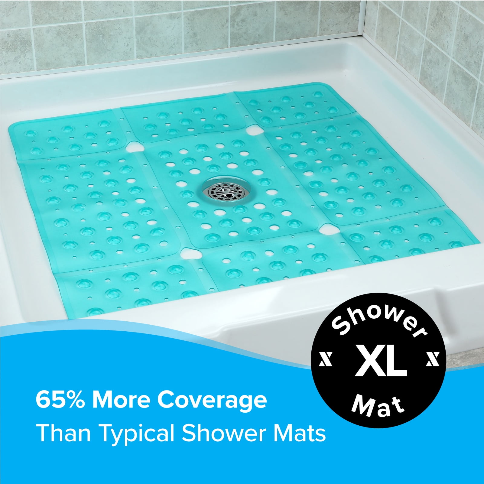 Xl Non-slip Square Shower Mat With Center Drain Hole Tan - Slipx Solutions  : Target