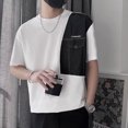 thumbnail image 3 of Camiseta blanca de gran tamaño con cuello redondo para hombre, camisetas empalmadas para hombre, camisetas Harajuku originales y populares, venta al por mayor, ropa coreana elegante Kpop, 3 of 5