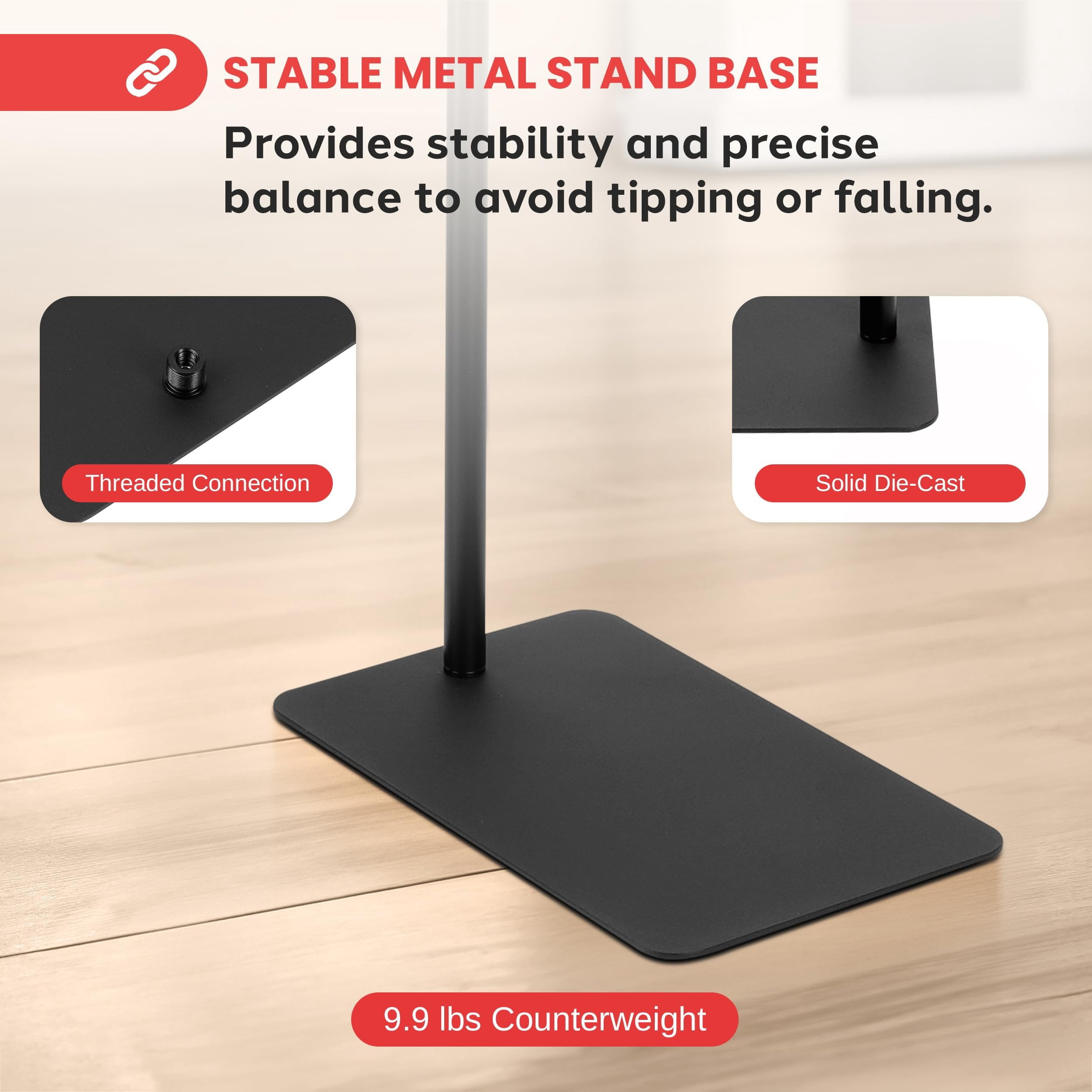Pyle Square Base Gooseneck Microphone Stand with Mic Clip - Heavy Duty, Height Adjustable, 49.20" to 76.38”, Solid Die-Cast Base, Studio & Concert Use, Universal 5/8'' Adapter, Cable Clip Included