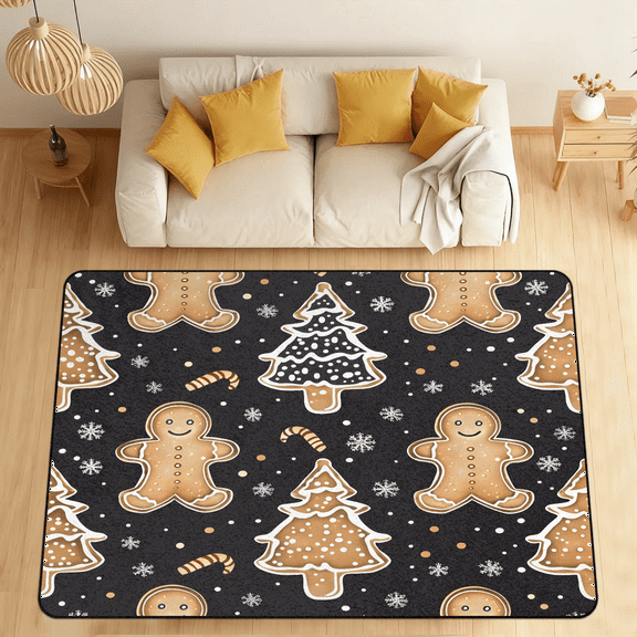 CURLYOOT Christmas Area Rugs for Living Room Bedroom, 4' 10" x 6' 8" Washable Rug, Gingerbread Floor Carpet with Non Slip Backing for Dining Room Indoor