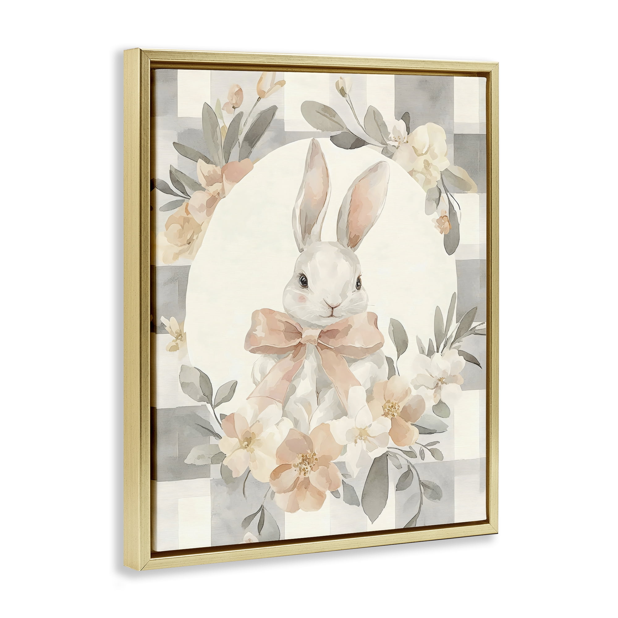 Stupell Industries Adorable Bunny in Wreath Gold Framed Floater Canvas Wall Art, design by Creative Studio