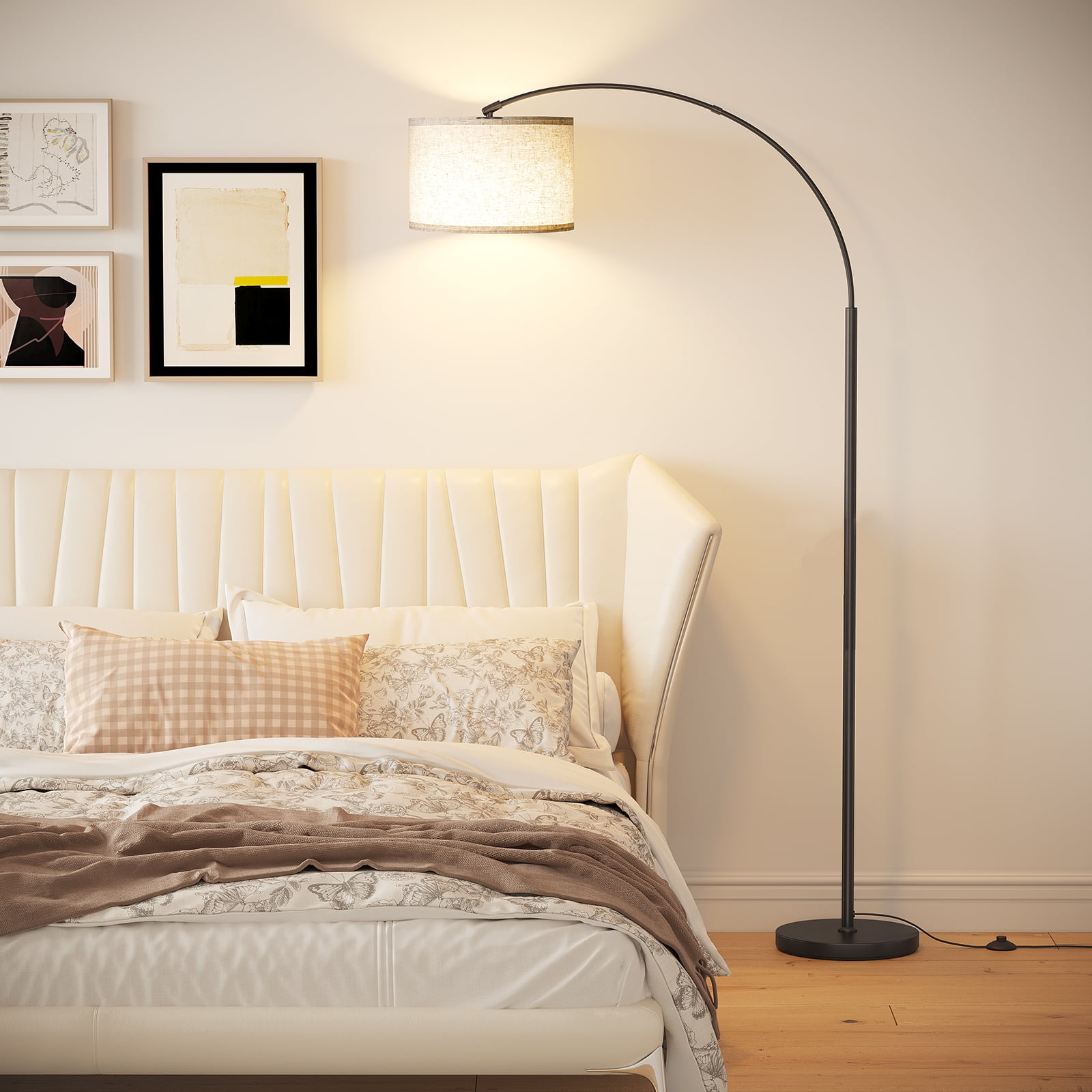 SUNMORY 75″ Arc/Arched Floor Lamp, Modern Floor Lamp with 9w LED Bulb & 3 Color Temperature, Tall Standing Lamps with Hanging Linen Drum Shade & Weighted Base for Bedroom, Living Room, Study Room
