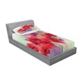 thumbnail image 2 of Ambesonne Poppy Flower Fitted Sheet & Pillow Sham Set, Spring Flowers Romance, Twinxl, Lavender and Red, 2 of 2