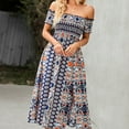 thumbnail image 4 of SMihono Robe d'Été Bohème pour Femmes Grande Taille Mode Décontractée Printemps et Été Robe Sans Manches Épaules Dénudées Imprimé Floral, 4 of 8