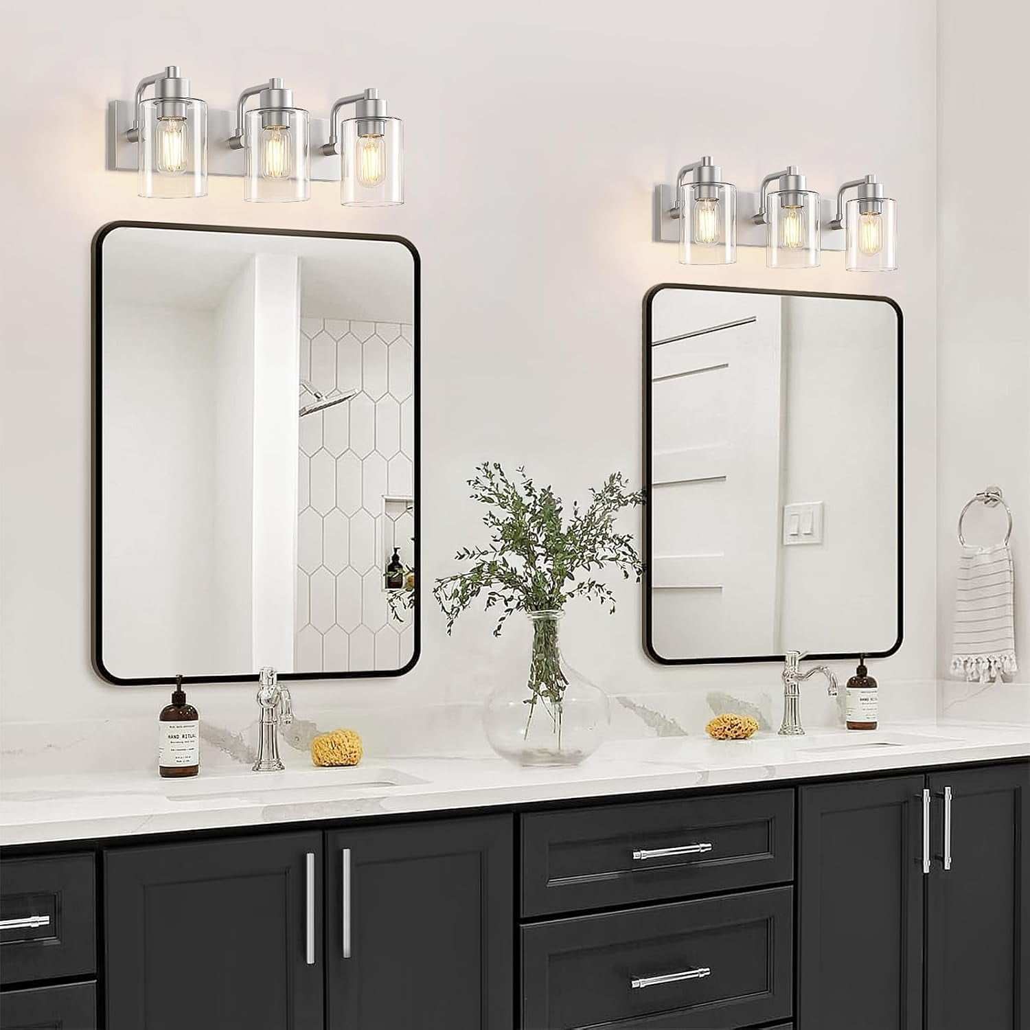 Bathroom Light Fixtures Bathroom Vanity Light 3-Light Bathroom Lights over Mirror with Clear Glass Shade for Kitchen Living Room Bedroom