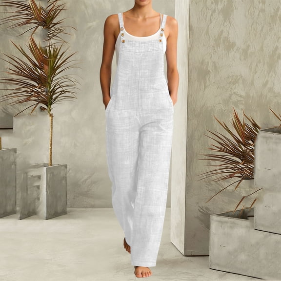 Xdegoge Baggy Overalls for Women Wide Leg Jumpsuits Casual Sleeveless Bib Rompers Flowy Summer Playsuit with Pockets