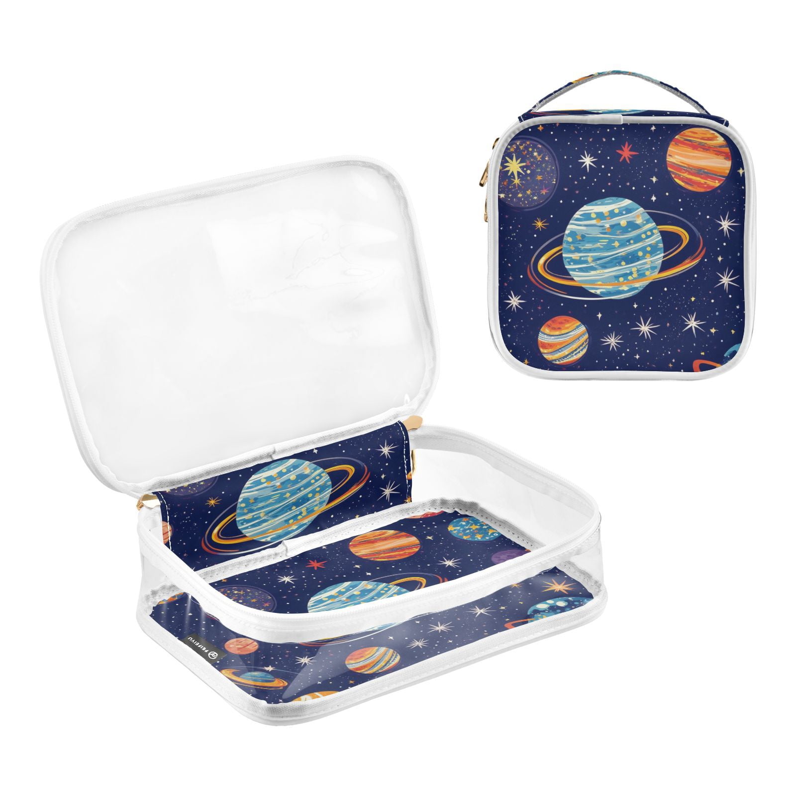 Clear Makeup Bags with Handle Large Opening 2 Pack Set Toiletry Bag Quart Size Bag, for Women Man Traveling Travel Essentials, Toiletries and Other. Planets