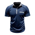 thumbnail image 4 of Hanerdun Men Button-Up Polo Shirts Short Sleeve Top Male Casual Blouse Blue L, 4 of 5