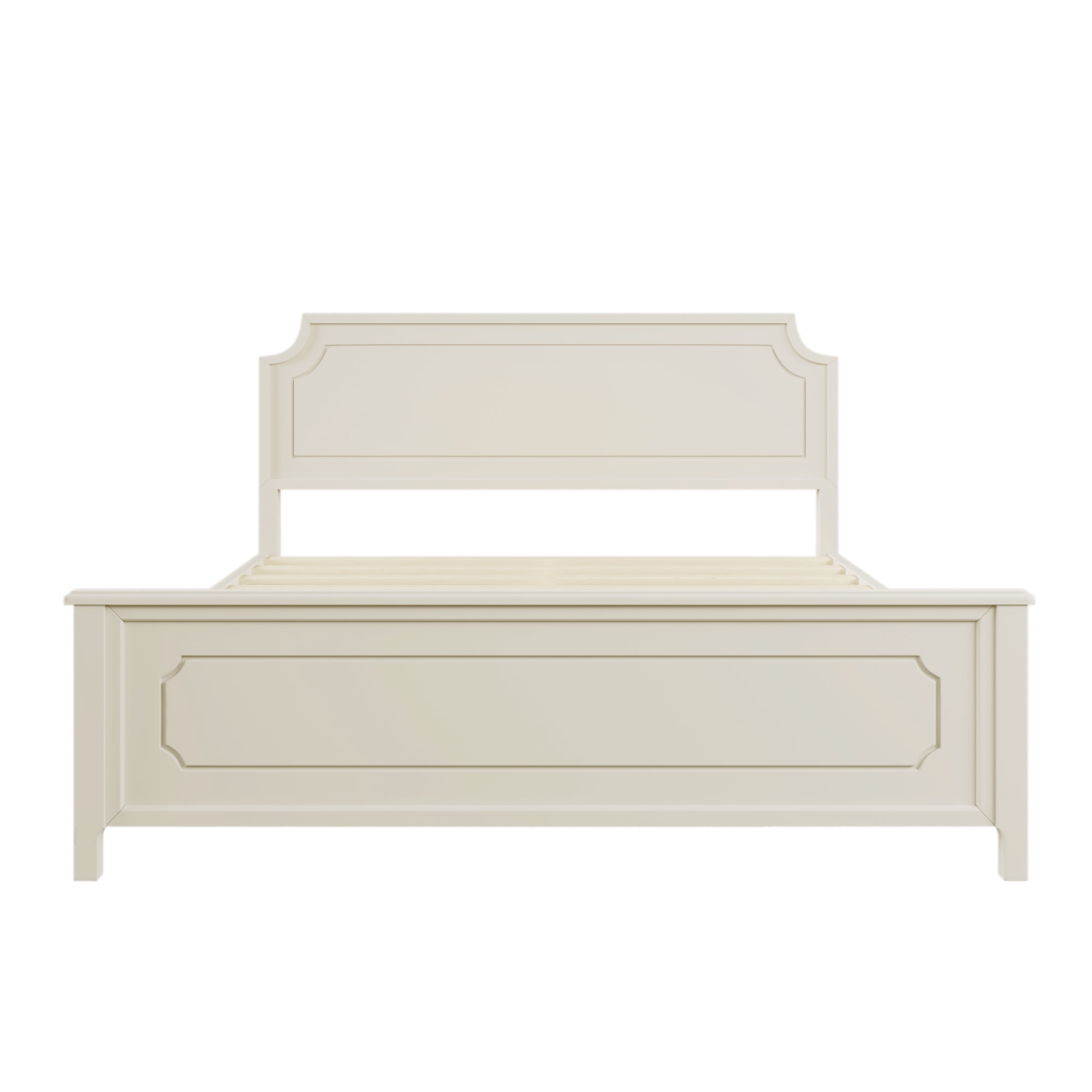 Resenkos King Size Wood Platform Bed Frame with Headboard in Milky White Resenkos King Size Wood Platform Bed Frame with Headboard in Milky White