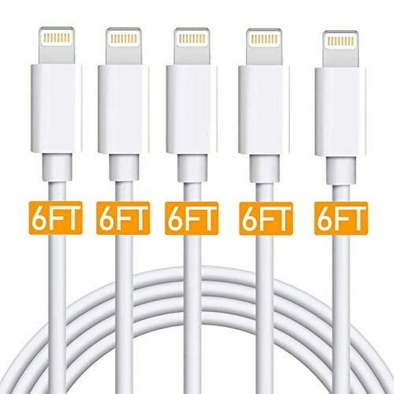 Phone Chargers 5Pack 6FT/2Meter Fast Charger USB Power Cable, Charge & Sync Cord Compatible with XR XS MAX X 8 8Plus 7 7 Plus 6S Plus 6 Plus SE - White