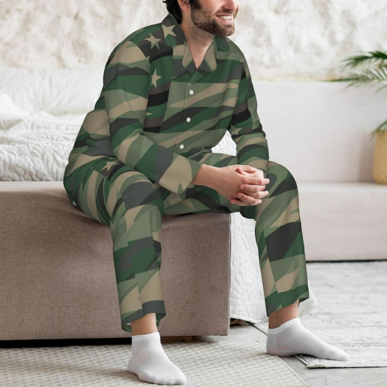 Kdxio Jungle Green Camo USA Flag Men's Pajama Set Pajamas For Men