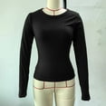 thumbnail image 6 of FRSASU Womens Long Sleeve Crewneck Neck Ribbed Tops Spring Fall Fitted Stretch Casual Basic T Shirts Black, 6 of 6