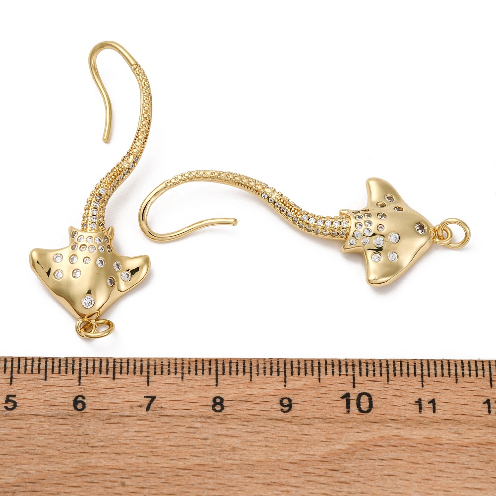Rack Plating Brass Micro Pave Clear Cubic Zirconia Big Pendants with Jump Ring Stingray Real 18K Gold Plated 50.5x18mm Jump Ring: 4.8x0.5mm