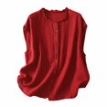 thumbnail image 1 of Débardeur Uni pour Femme, Chemise Boutonnée Sans Manches Oversize, Blouse Décontractée à Encolure Plissée, Haut d'Été à Coupe Ample Col Rond, Débardeur d'Été Oversize, Haut à Encolure Plissée Rouge m, 1 of 8