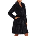 thumbnail image 4 of Abrigo largo de invierno cálido INSPIRE CHIC para mujeres con cinturón y solapa, frente abierto y pelaje sintético esponjoso XL Negro, 4 of 6