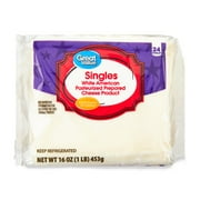 Great Value Singles Pasteurized Prepared Sliced White American Cheese, 16 oz, 24 Count