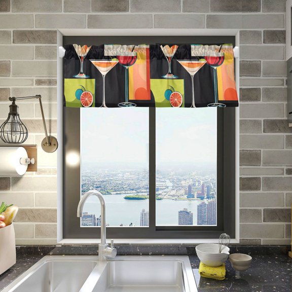 Yayeee Kitchen Valance Rod Pocket 54" x 18" Living Room Window Curtain, Art Cocktails