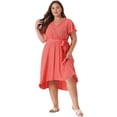 thumbnail image 3 of DARING DIVA Plus Size Boho V Neck Short Sleeve High Low Midi Dress 2X Orange Pink, 3 of 6