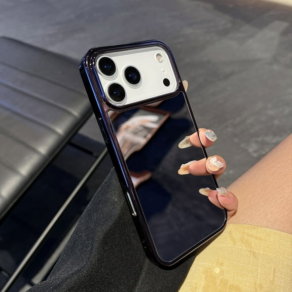 Mirror Case for iPhone 17 Pro, Mirror for Girls Women Makeup, Cute Glossy Hard Back Plating Edge Phone Bumper, Anti-Drop Shockproof Protective Phone Cover for iPhone 17 Pro, Purple