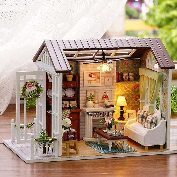 Kit de casa de munecas en miniatura accesorios de casa de munecas de madera a escala 1 24 con muebles para ninos adolescentes y adultos tiempos felices Walmart en linea