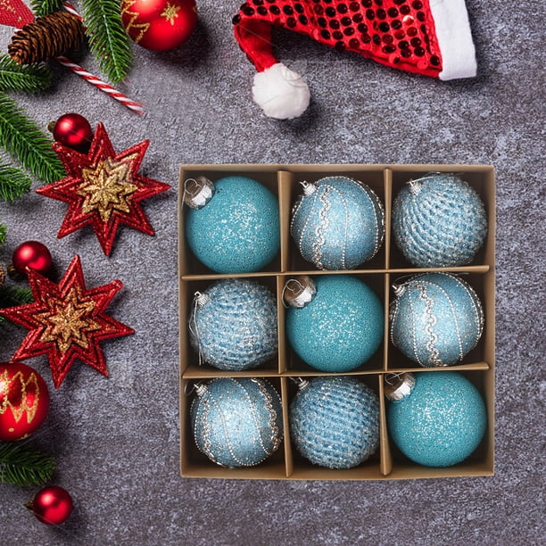 Juego de 9 bolas navideñas de 8 cm | Adornos de encaje con lentejuelas | Decoraciones navideñas de plástico multicolor | Decoración duradera para el árbol de Navidad | Ideal para celebrar fiestas en