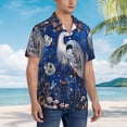 thumbnail image 2 of Lsque Blue Heron Floral Garden pattern Hawaiian Shirt for Men, Unisex Summer Beach Casual Short Sleeve Button Down Shirts-Small, 2 of 9
