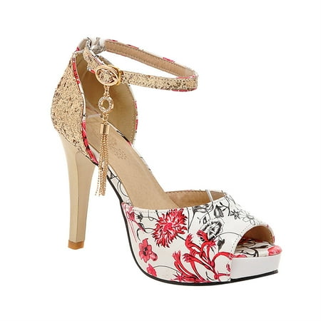 

Summer Savings Clearance! SHENGXINY Fashion Faux Leather High Heel Stilettos Ladies Summer Sandals Women Heels Shoes For Women 2022