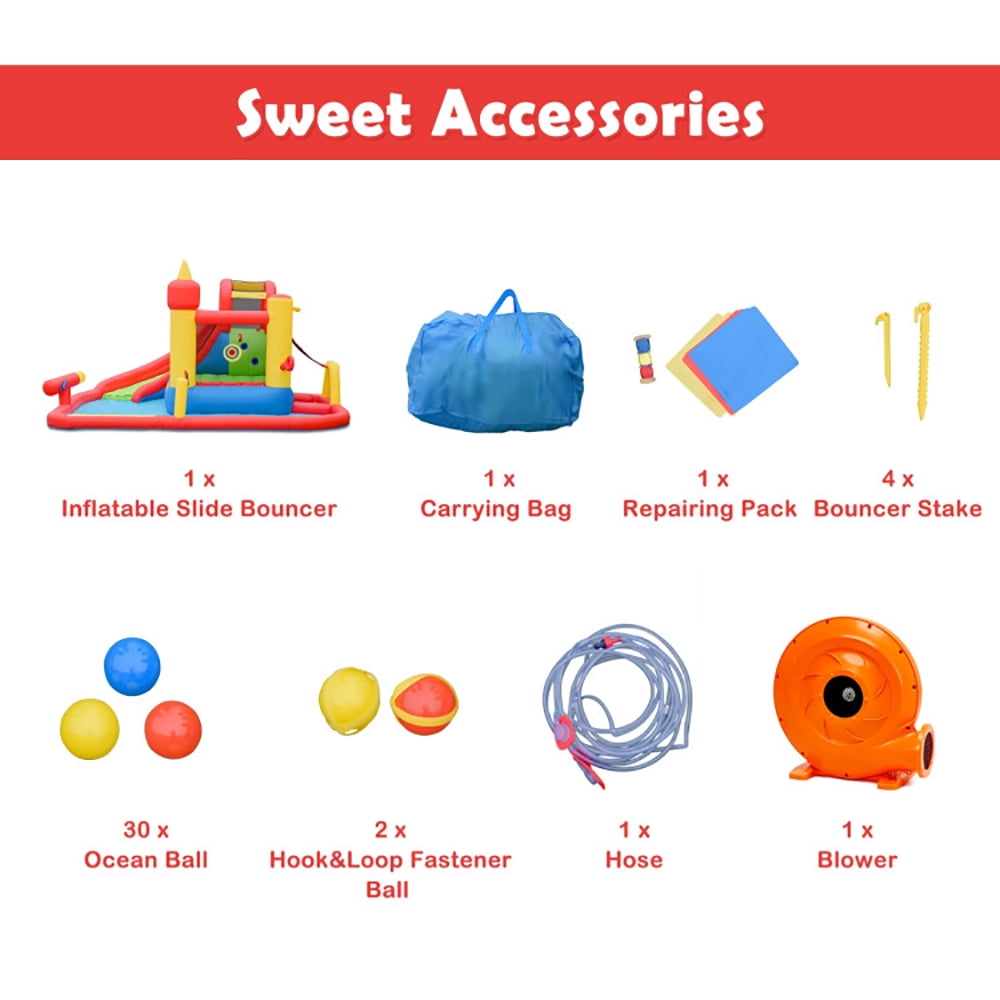 Aimee Lii Inflatable Blow Up Water Slide Bounce House with 740W Blower, Playhouse for Kids Outdoor