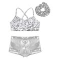 thumbnail image 3 of LiiYii Kids Girls Ballet Jazz Dance Outfit Gymnastic Crop Top with Shorts Hair Tie Set Silver 6, 3 of 7