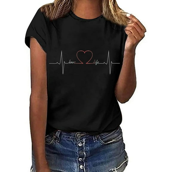 Tittly T Shirts for Women Womens Tops Women's Shirt Short Sleeve Casual Blouse Tunic New Years Eve Outfits Women Womens Summer Tops Graphic Tees Black L