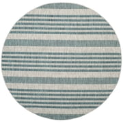 SAFAVIEH Courtyard Patrice Striped Indoor/Outdoor Area Rug, 7'10" x 7'10" Round, Grey/Blue