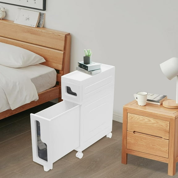 Storage Cabinet for Small Spaces, Over The Toilet Cabinet for Skinny Bathroom Storage Corner Floor (2-Tier)